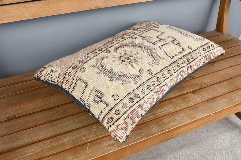 Boho Pillow, Kilim Cushion Sham, Decorative Bolster Pillow Sham, Cushion, Gift Pillow, 16x24 Beige Cushion Case, Tribal Pillow, Bed Cushion Case - 2