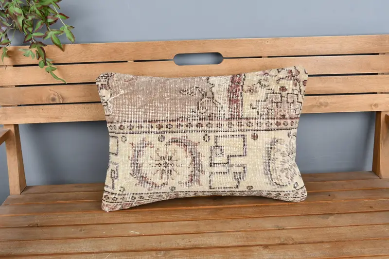Boho Pillow, Kilim Cushion Sham, Decorative Bolster Pillow Sham, Cushion, Gift Pillow, 16x24 Beige Cushion Case, Tribal Pillow, Bed Cushion Case - 6