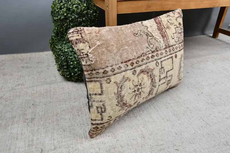 Boho Pillow, Kilim Cushion Sham, Decorative Bolster Pillow Sham, Cushion, Gift Pillow, 16x24 Beige Cushion Case, Tribal Pillow, Bed Cushion Case - 7