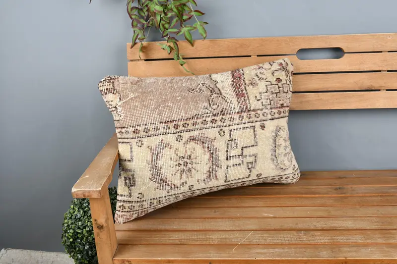 Boho Pillow, Kilim Cushion Sham, Decorative Bolster Pillow Sham, Cushion, Gift Pillow, 16x24 Beige Cushion Case, Tribal Pillow, Bed Cushion Case - 1