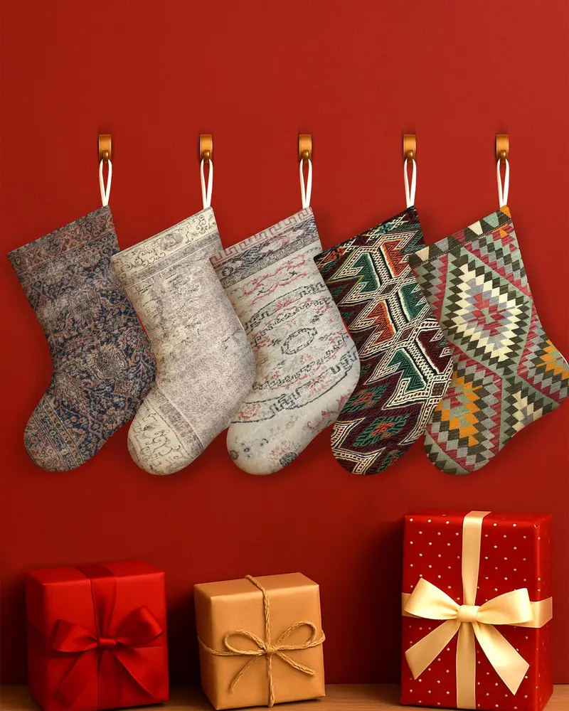 Kırmızı Noel Süsleri Çorabı, 30 İnç Geniş Pamuklu Noel Çorabı