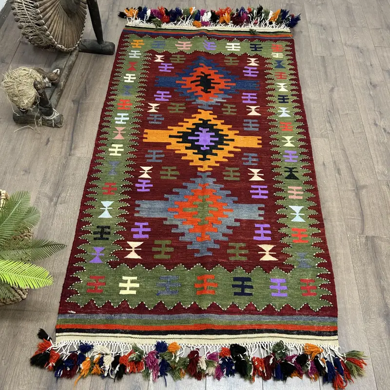 Purple Abstract Rug, 3,3x6,2 ft with Green Accents
