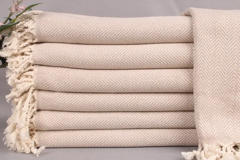 Personalized Bachelorette Towel Light Beige Herringbone, 40x71 Inches