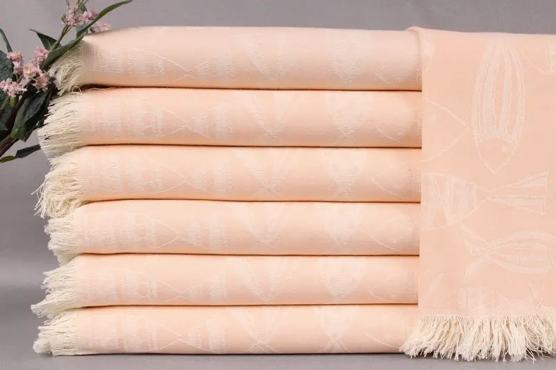 Hanging Kitchen Towel Organic Cotton Woven Beige Coral, 20x28 Inches