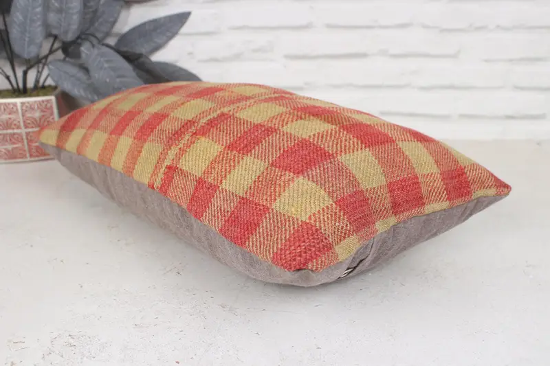 Kilim Cushion Sham, Vintage Kilim Throw Pillow, Pillow Cover, Lounge Throw Pillow Sham, 12x20 Red Cushion Cover, Pillow for Couch - 6