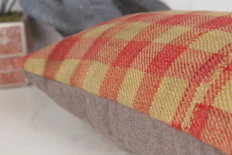Kilim Cushion Sham, Vintage Kilim Throw Pillow, Pillow Cover, Lounge Throw Pillow Sham, 12x20 Red Cushion Cover, Pillow for Couch - 7