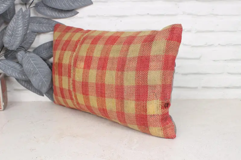 Kilim Cushion Sham, Vintage Kilim Throw Pillow, Pillow Cover, Lounge Throw Pillow Sham, 12x20 Red Cushion Cover, Pillow for Couch - 4