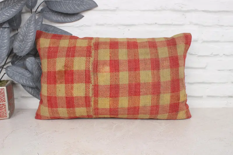 Kilim Cushion Sham, Vintage Kilim Throw Pillow, Pillow Cover, Lounge Throw Pillow Sham, 12x20 Red Cushion Cover, Pillow for Couch - 1