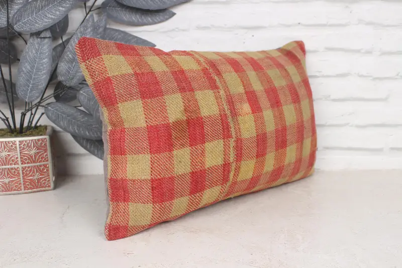 Kilim Cushion Sham, Vintage Kilim Throw Pillow, Pillow Cover, Lounge Throw Pillow Sham, 12x20 Red Cushion Cover, Pillow for Couch - 3