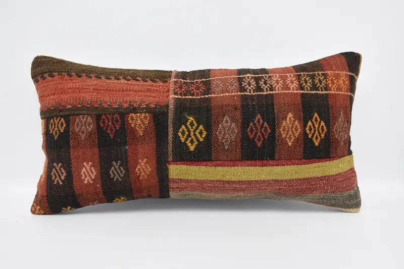 Turkish Kilim Pillow, Throw Kilim Pillow, 12x24 Brown Cushion Cover, Pillow Sham, Outdoor Patio Pillow Cover, Interior Designer Pillow - 1