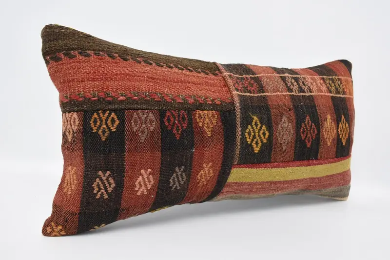 Turkish Kilim Pillow, Throw Kilim Pillow, 12x24 Brown Cushion Cover, Pillow Sham, Outdoor Patio Pillow Cover, Interior Designer Pillow - 3