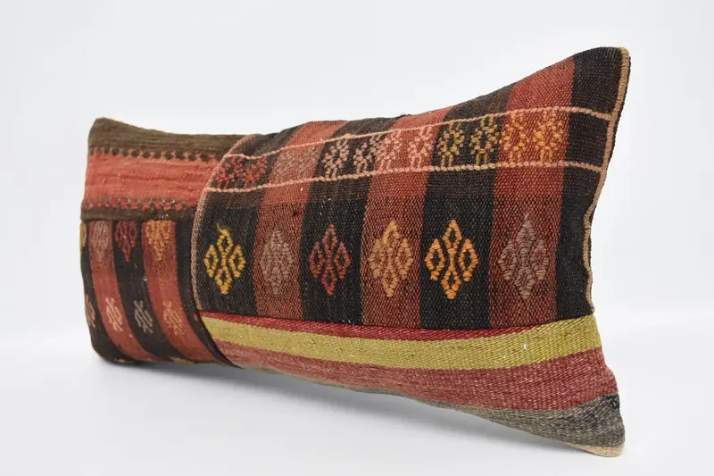Turkish Kilim Pillow, Throw Kilim Pillow, 12x24 Brown Cushion Cover, Pillow Sham, Outdoor Patio Pillow Cover, Interior Designer Pillow - 4