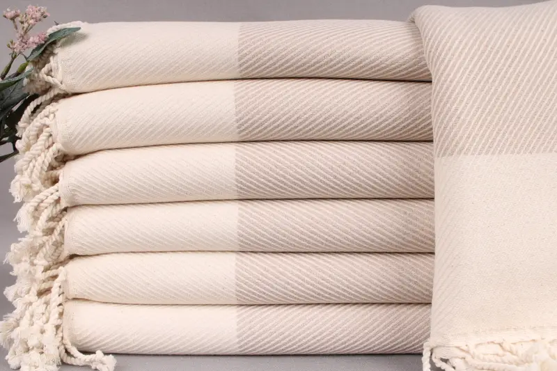 Personalized Turkish Beach Towel Beige Striped, 40x71 Inches