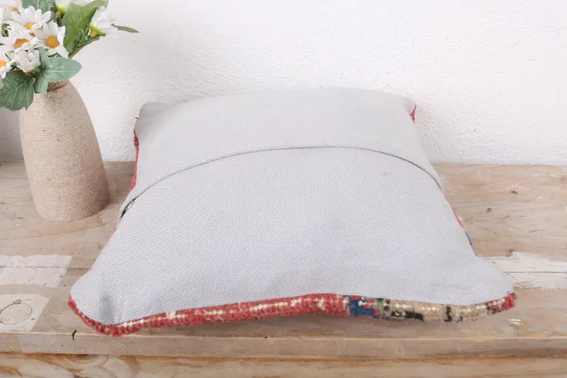 Pillow Cover, Ethnical Kilim Rug Pillow, Handmade Kilim Cushion, 12x12 Red Pillow Case, Outdoor Patio Cushion Cover, Kilim Pillow Cover - 7