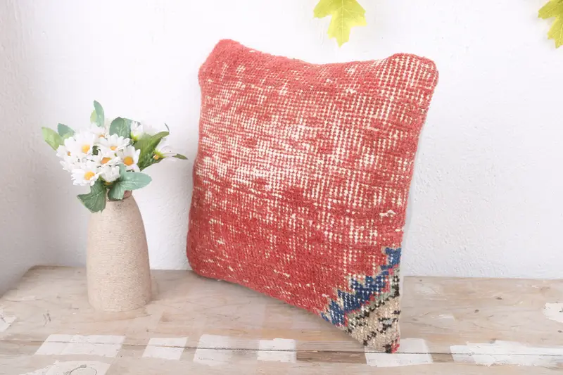 Pillow Cover, Ethnical Kilim Rug Pillow, Handmade Kilim Cushion, 12x12 Red Pillow Case, Outdoor Patio Cushion Cover, Kilim Pillow Cover - 4