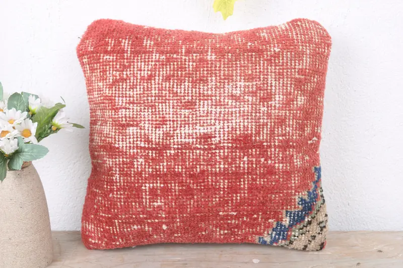 Pillow Cover, Ethnical Kilim Rug Pillow, Handmade Kilim Cushion, 12x12 Red Pillow Case, Outdoor Patio Cushion Cover, Kilim Pillow Cover - 2