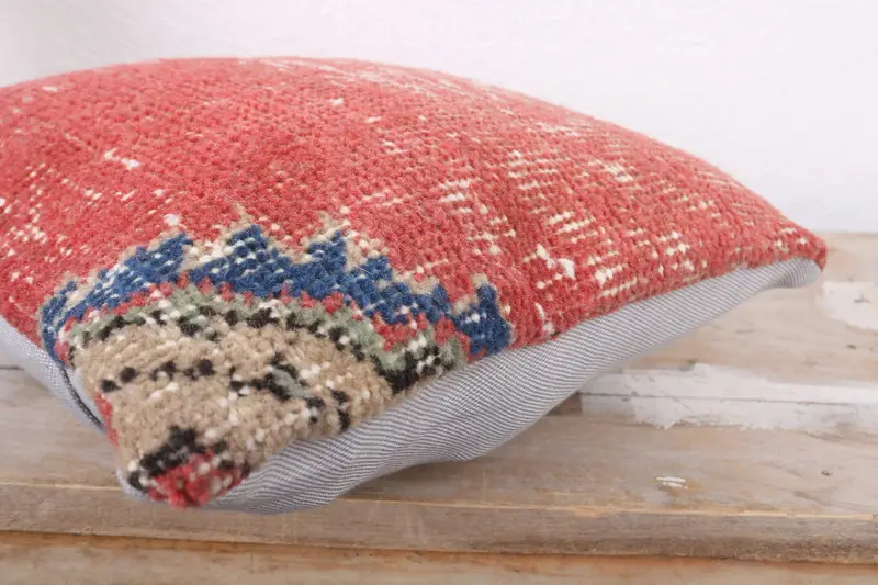 Pillow Cover, Ethnical Kilim Rug Pillow, Handmade Kilim Cushion, 12x12 Red Pillow Case, Outdoor Patio Cushion Cover, Kilim Pillow Cover - 6