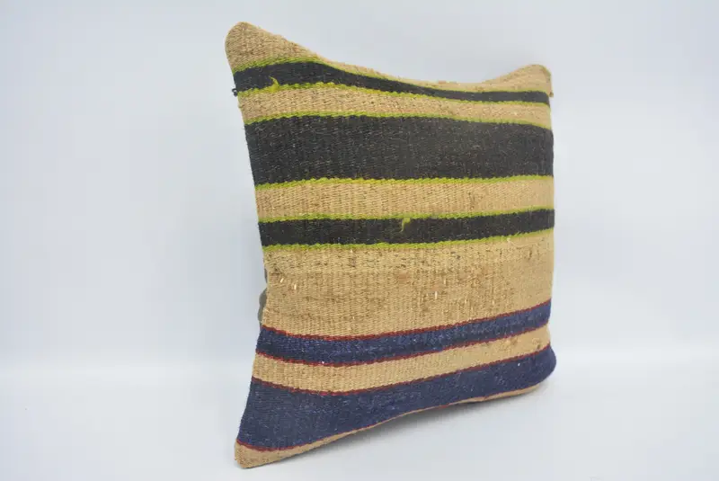 14x14 Blue Pillow Cover, Turkish Pillow, Retro Cushion Case, Kilim Cushion Sham, Cushion Case, Interior Designer Pillow, Boho Chic Pillow Case - 3