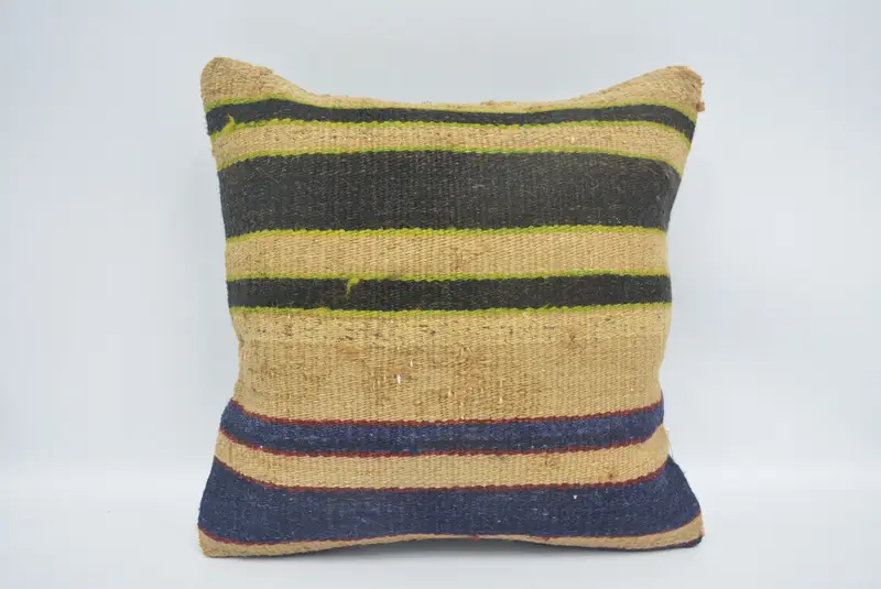 14x14 Blue Pillow Cover, Turkish Pillow, Retro Cushion Case, Kilim Cushion Sham, Cushion Case, Interior Designer Pillow, Boho Chic Pillow Case - 1