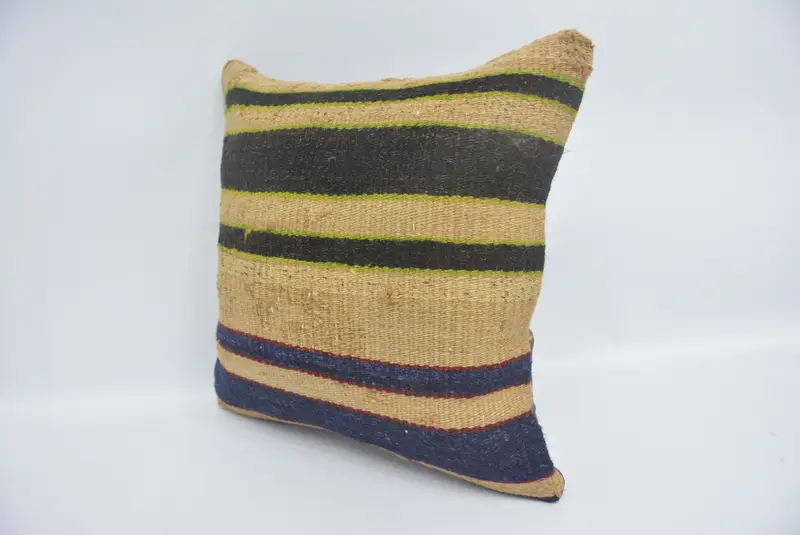 14x14 Blue Pillow Cover, Turkish Pillow, Retro Cushion Case, Kilim Cushion Sham, Cushion Case, Interior Designer Pillow, Boho Chic Pillow Case - 4