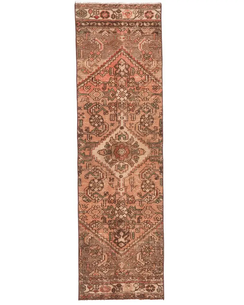 Bronz Soyut Halı, Yeşil Desenli 1,9x6,5 ft