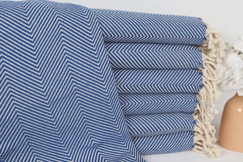 Türk Hamam Havlusu Sax Mavi Pamuk, 40x71 İnç, El Yapımı Hediye