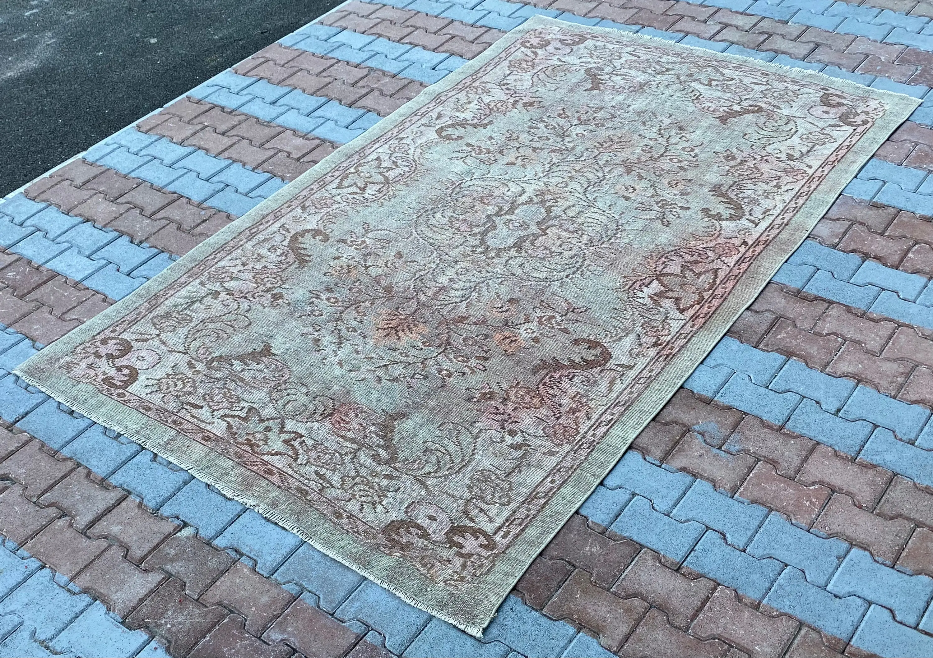 Türk Vintage Büyük Halı 5.6x9.4 ft (172x287 cm), Kahverengi Çiçekli Halı - 1