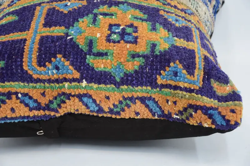 Pillow for Couch, Interior Designer Pillow, 16x16 Blue Pillow Case, Seat Cushion Cover, Handmade Kilim Cushion, Pillow, Accent Cushion Case - 3