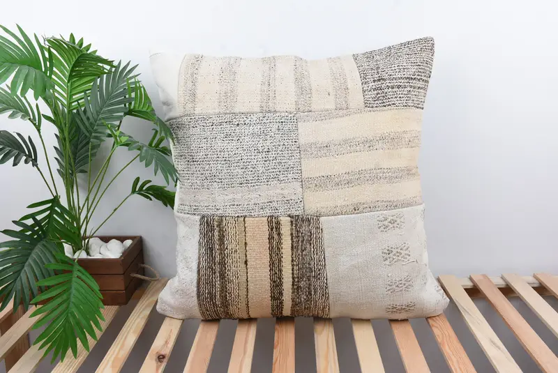Vintage Pillow, Pillow for Sofa, 28x28 White Pillow Case, Pillow Cover, Interior Designer Pillow, Accent Throw Pillow, Meditation Pillow Cover - 1