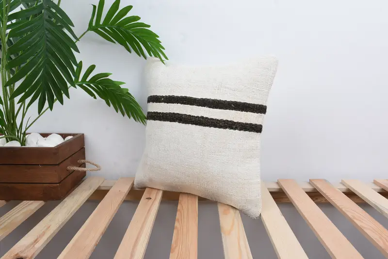 Vintage Kilim Pillow, Outdoor Patio Pillow Sham, Boho Pillow, Vintage Kilim Throw Pillow, 14x14 White Cushion Cover, Cushion Case - 4