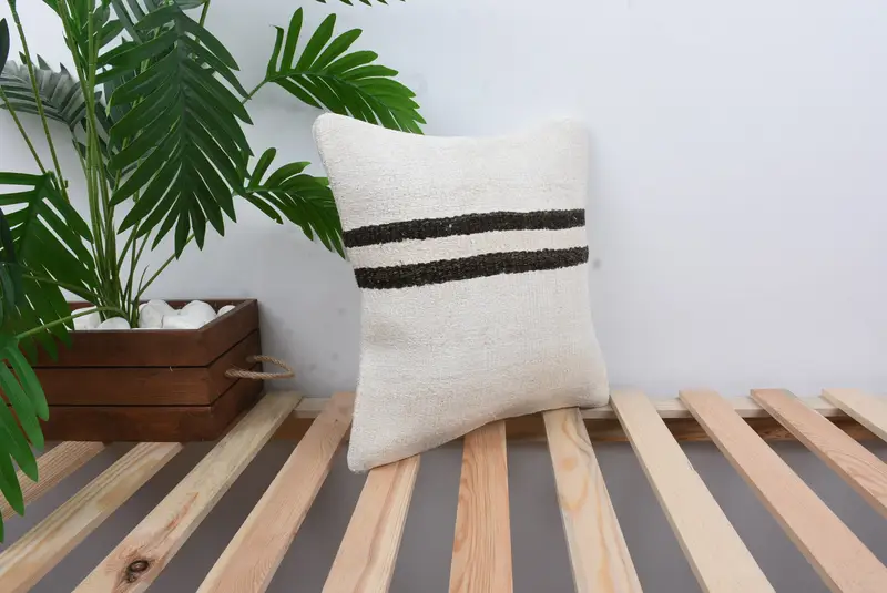Vintage Kilim Pillow, Outdoor Patio Pillow Sham, Boho Pillow, Vintage Kilim Throw Pillow, 14x14 White Cushion Cover, Cushion Case - 5