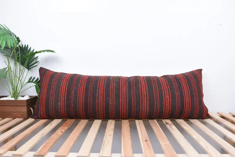 Ikat Pillow Sham, Home Decor Pillow, 16x48 Red Cushion Case, Yoga Pillow Cover, Antique Pillows, Pillow for Sofa, Pillow Case - 1
