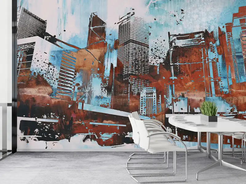 Zarif Baskılı Duvar Kağıdı: Modern Mekanlar için Soyut Şehir Manzarası