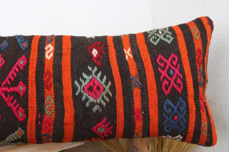Boho Pillow, 12x43 Red Cushion Cover, Bolster Throw Pillow Sham, Vintage Kilim Pillow, Handmade Kilim Cushion, Art Deco Pillow Cover, Cushion - 5