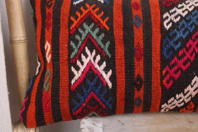 Boho Pillow, 12x43 Red Cushion Cover, Bolster Throw Pillow Sham, Vintage Kilim Pillow, Handmade Kilim Cushion, Art Deco Pillow Cover, Cushion - 3