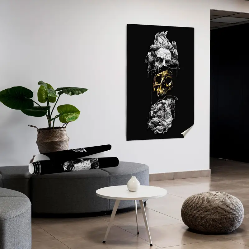 Loft Man Cave için Trendy Altın ve Siyah Soyut Kanvas