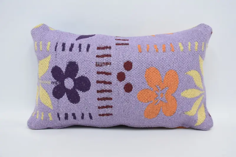 12x20 Purple Pillow, Office Chair Pillow Sham, Square Throw Cushion Case, Boho Pillow, Vintage Kilim Pillow, Kilim Cushion Sham, Cushion - 1