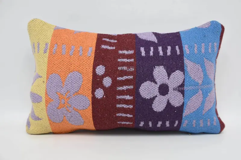 12x20 Purple Pillow, Office Chair Pillow Sham, Square Throw Cushion Case, Boho Pillow, Vintage Kilim Pillow, Kilim Cushion Sham, Cushion - 5