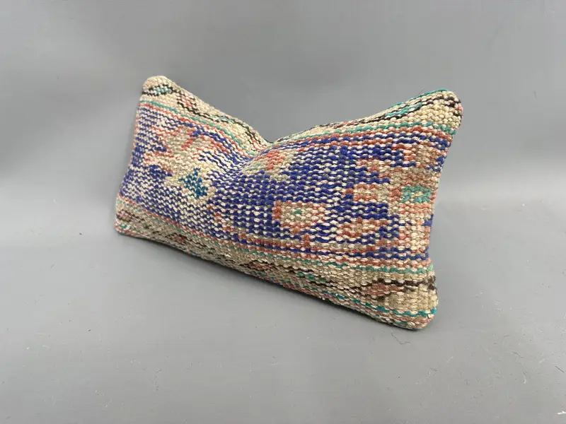 Retro Throw Pillow, Vintage Kilim Pillow, Throw Kilim Pillow, 8x16 Blue Pillow, Lounge Throw Pillow Sham, Pillow, Handmade Kilim Cushion - 3