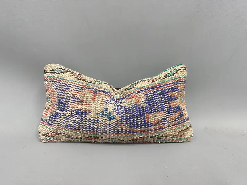 Retro Throw Pillow, Vintage Kilim Pillow, Throw Kilim Pillow, 8x16 Blue Pillow, Lounge Throw Pillow Sham, Pillow, Handmade Kilim Cushion - 1
