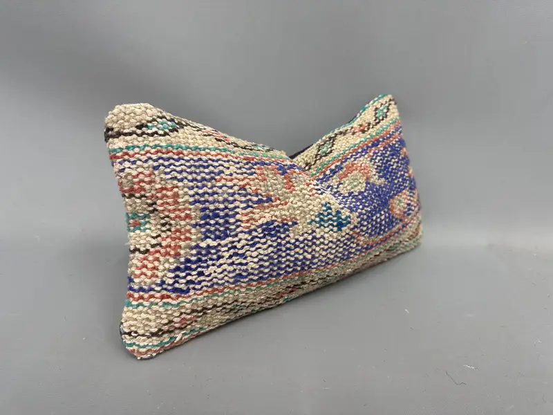Retro Throw Pillow, Vintage Kilim Pillow, Throw Kilim Pillow, 8x16 Blue Pillow, Lounge Throw Pillow Sham, Pillow, Handmade Kilim Cushion - 2