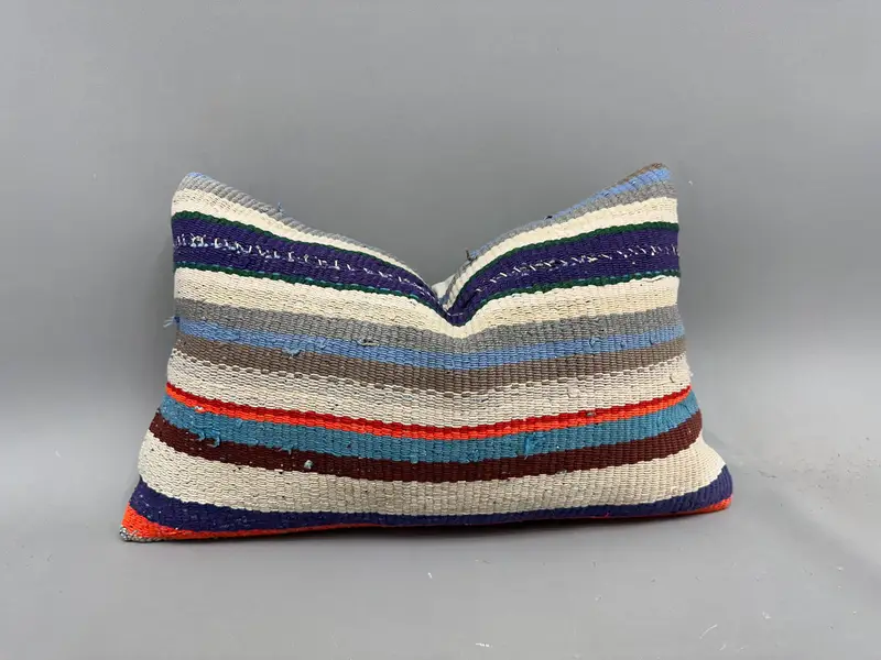12x20 Blue Pillow, Cushion Case, Pillow for Sofa, Cotton Cushion Case, Boho Pillow, Luxury Pillow Cover, Kilim Pillow, Traditional Cushion - 1