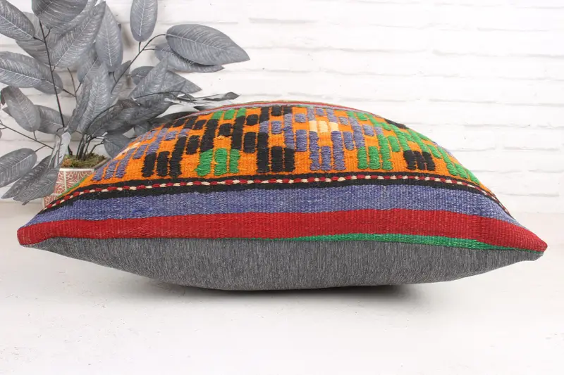 Pillow Sham, Vintage Pillow, Boho Pillow, Natural Pillow Sham, Anatolian Cushion Cover, 24x24 Green Pillow Case, Kilim Pillow Cover - 5