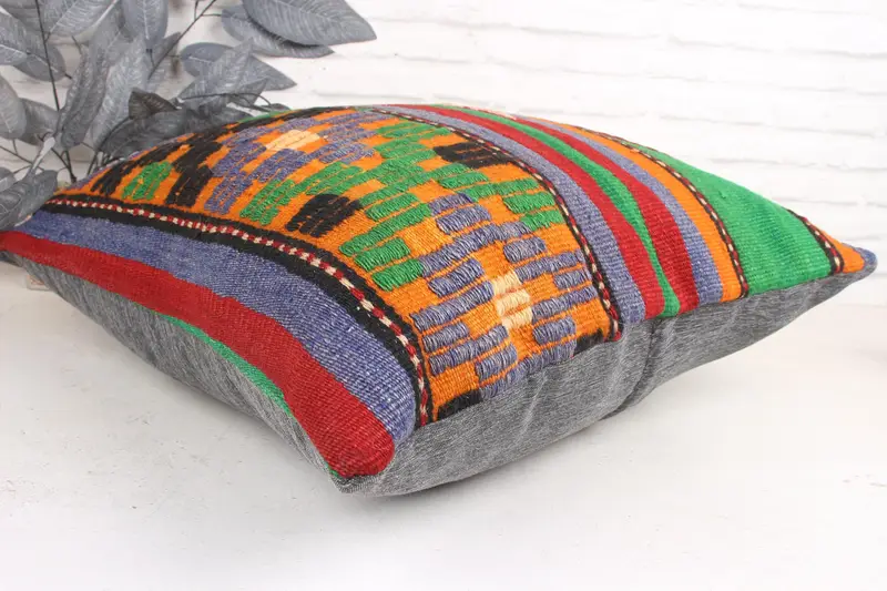Pillow Sham, Vintage Pillow, Boho Pillow, Natural Pillow Sham, Anatolian Cushion Cover, 24x24 Green Pillow Case, Kilim Pillow Cover - 6