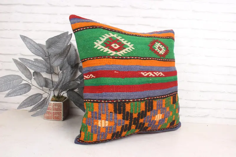 Pillow Sham, Vintage Pillow, Boho Pillow, Natural Pillow Sham, Anatolian Cushion Cover, 24x24 Green Pillow Case, Kilim Pillow Cover - 3