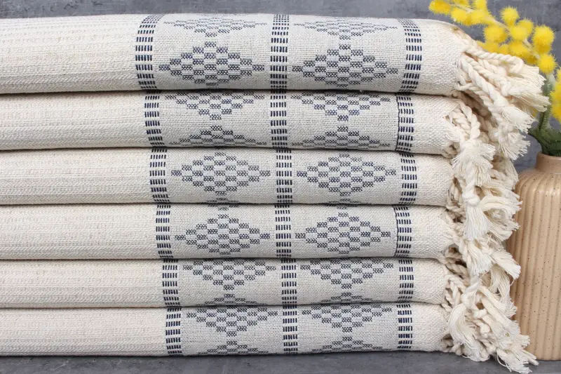 Personalized Turkish Beach Towel Navy Kilim Design, 36x71 Inches