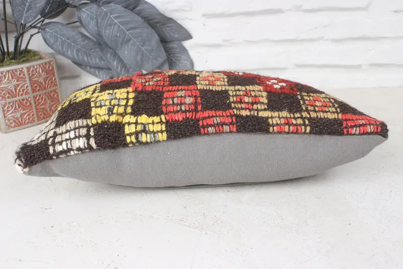 Authentic Pillow Case, Cushion Cover, Turkish Kilim Pillow, 8x16 Red Pillow, Neutral Throw Cushion, Boho Pillow, Throw Kilim Pillow - 5