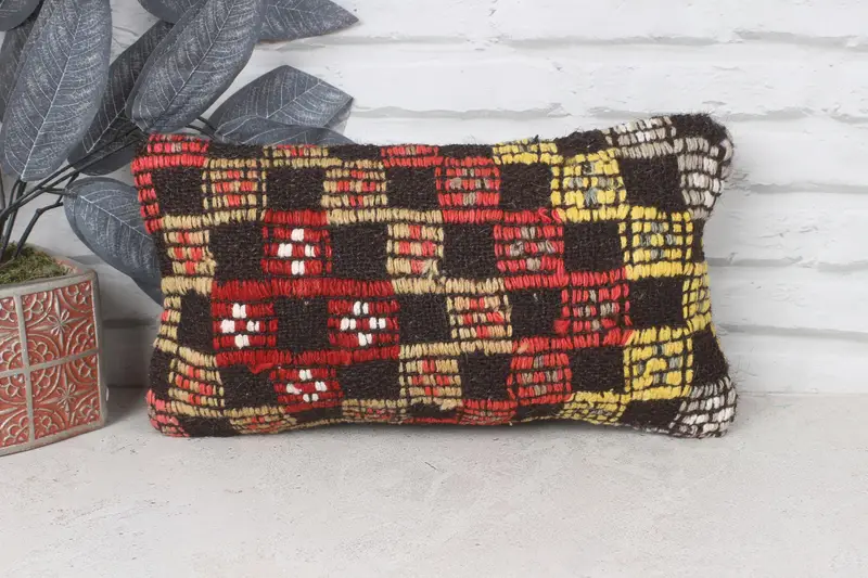 Authentic Pillow Case, Cushion Cover, Turkish Kilim Pillow, 8x16 Red Pillow, Neutral Throw Cushion, Boho Pillow, Throw Kilim Pillow - 1