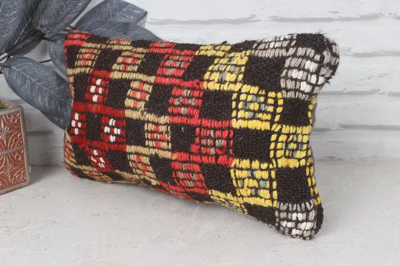 Authentic Pillow Case, Cushion Cover, Turkish Kilim Pillow, 8x16 Red Pillow, Neutral Throw Cushion, Boho Pillow, Throw Kilim Pillow - 3