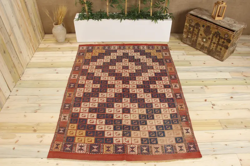 Handmade Blue & White Polka Dot Rug, 4x6 ft